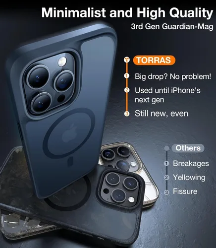 Vista 5 de TORRAS Funda magnética para iPhone 15 Pro Max compatible con MagSafe, MIL-STD-810G grado militar, funda delgada y translúcida para iPhone 15 Pro