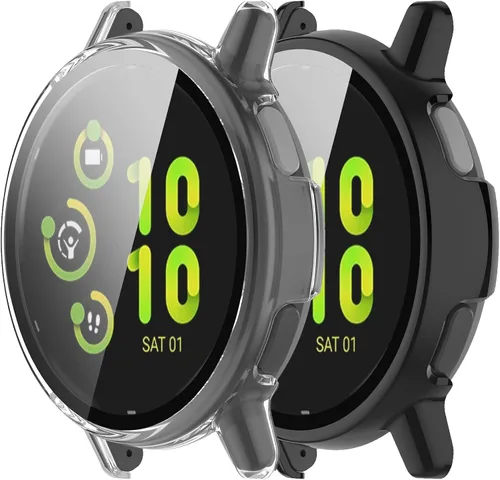 Vista 8 de Protector de pantalla diseñado para Garmin Vivoactive 5 con película de vidrio templado, carcasa de policarbonato duro, cubierta completa, Negro