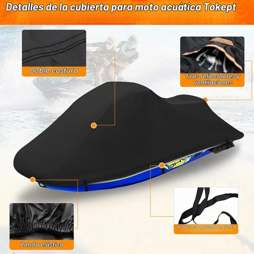Vista 3 de Funda para Jet Ski, Cubierta de Embarcación Acuática de Poliéster Impermeable Resistente al Desgarro y Decoloración con Ventilación de Aire Negro