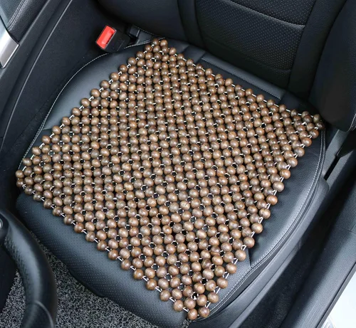 Vista 2 de Protector de asiento con cuentas de madera natural, almohadilla transpirable, fresca y cómoda para verano, cojín masajeador (cuadrado)