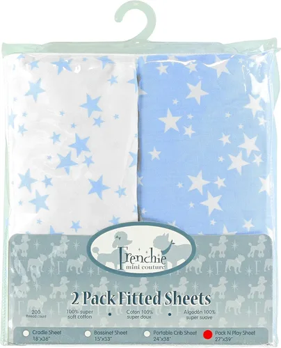 Vista 14 de Frenchie Mini Couture Sábanas para moisés, 100% algodón, estrellas azules, 15 x 33 pulgadas, paquete de 2