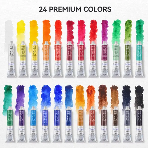 Vista 2 de LIGHTWISH Juego de tubos de pintura de acuarela profesional grado artista, 0.3 fl oz, 24 colores vivos, pintura de colores de agua no tóxica prémium