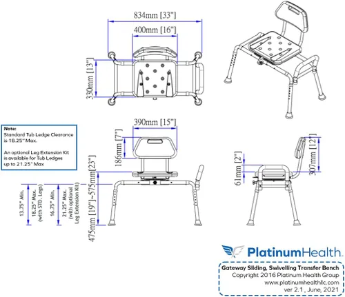 Vista 7 de Platinum Health Gateway Banco de transferencia para bañera deslizable premium con asiento giratorio acolchado (Azul)