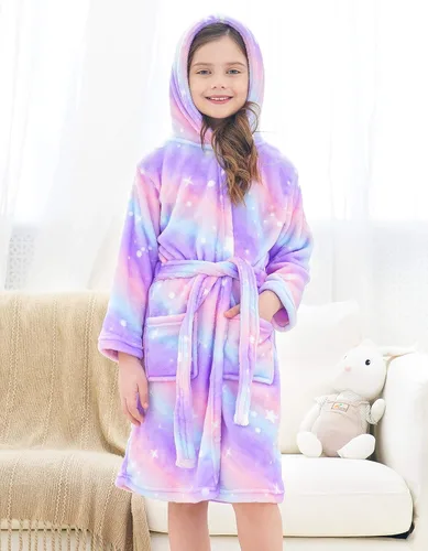Vista 6 de Doctor Unicorn Suave bata de baño con capucha arcoíris para niñas