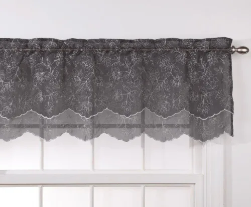 Vista 14 de Renaissance Home Fashion Stylemaster Reese - Cenefa festoneada transparente bordada en capas, 55 x 17 pulgadas, color moca
