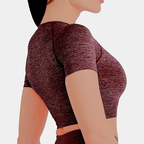 Vista 3 de Conjunto deportivo de 3 piezas para mujer, sin costuras, de manga corta, brasier deportivo, cintura alta, pantalones cortos de yoga