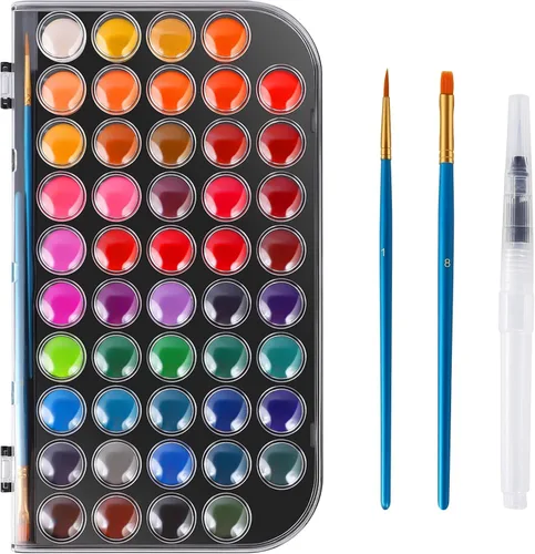 Vista 8 de Pintura de acuarela, 28 colores metálicos, lavable, juego de pintura de acuarela con un pincel, un bolígrafo y paleta de pincel de agua recargable