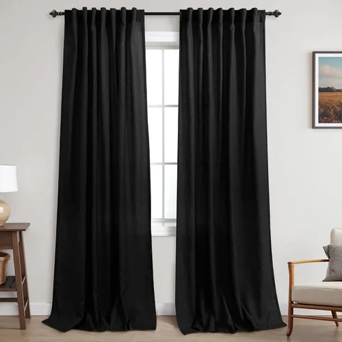 Vista 97 de Cortinas rústicas color beige tostado de 42 x 84 pulgadas de largo para sala de estar, juego de 2 paneles transparentes de lino natural, imitación