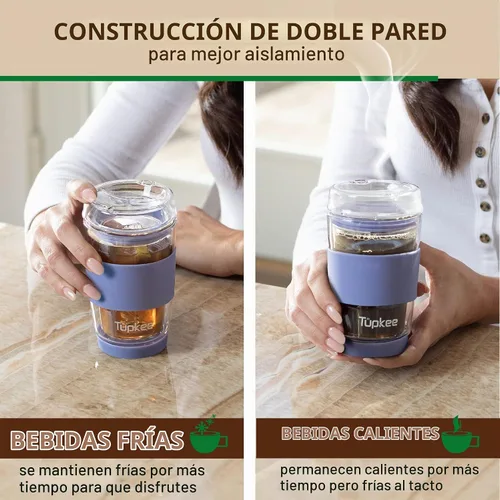 Vista 6 de Vaso de vidrio de doble pared, taza de café de viaje de vidrio de 8 Jacaranda
