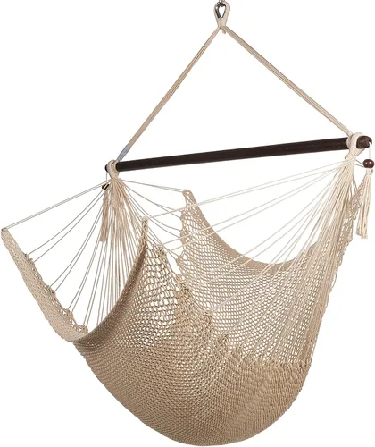 Vista 11 de Larga silla hamaca grande caribeña con reposapiés, 48 pulgadas, poliéster, silla de colgar., Negro