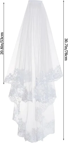 Vista 2 de jiebor Velo de novia de encaje blanco para Halloween, velo de capilla nupcial con guantes para mujeres, novias, bodas, despedidas de soltera, Blanco
