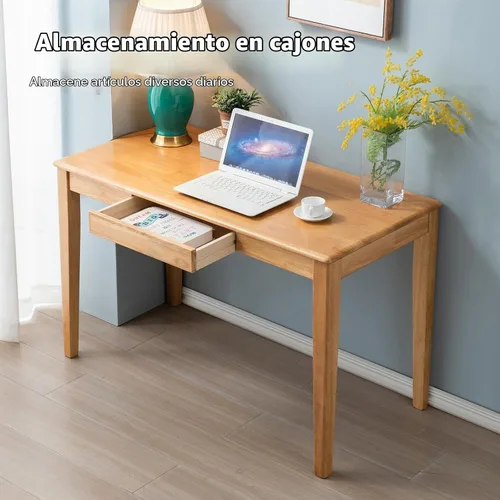 Vista 5 de Escritorio de madera maciza con cajón, escritorio de madera para oficina en casa para el trabajo, escritorio de computadora para estudiantes