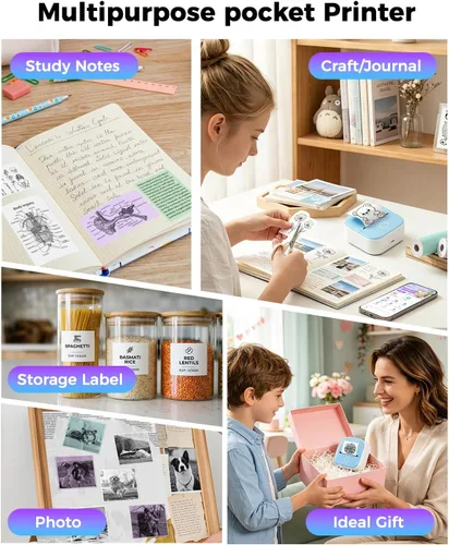 Vista 3 de Ponek Mini impresora de etiquetas adhesivas - Máquina para hacer pegatinas T02 con aplicación inteligente AI Print Pods Mini Printer for Students