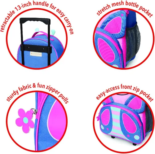 Vista 3 de Skip Hop Equipaje infantil con ruedas, zoológico, mariposa (paquete de 2)