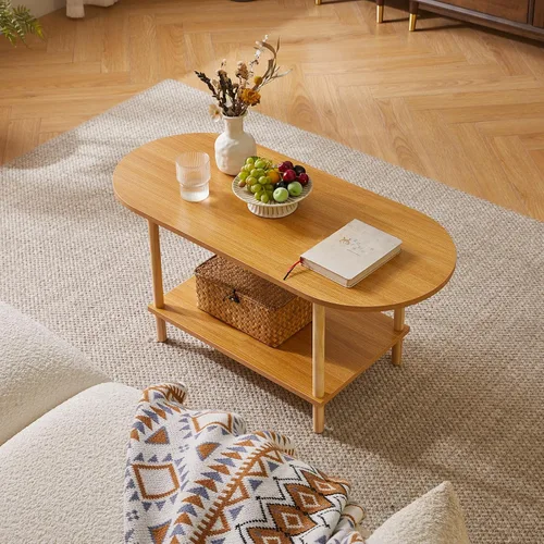 Vista 2 de Aibiju Mesa de té de madera pequeña, mesa de centro de 2 niveles para sala de estar, 35 x 16 x 17 pulgadas, soporte de mesa de té con estante