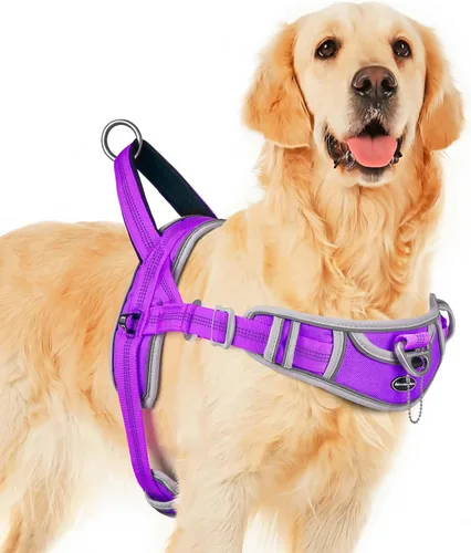 Vista 22 de ADVENTUREMORE Arnés para perro mediano - sin tirones, chaleco reflectante ajustable con asa de clip frontal para entrenamiento y caminata - Negro