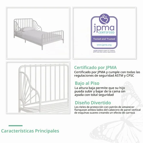 Vista 7 de Little Seeds Quinn - Cama infantil de metal caprichoso, color blanco roto