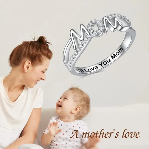 Vista 5 de YFN Anillos para mamá y madre para mujer, anillos de plata de ley para mujer