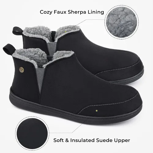 Vista 4 de HomeTop Zapatos de casa con forro de sherpa de microgamuza suave para hombre con doble elástico