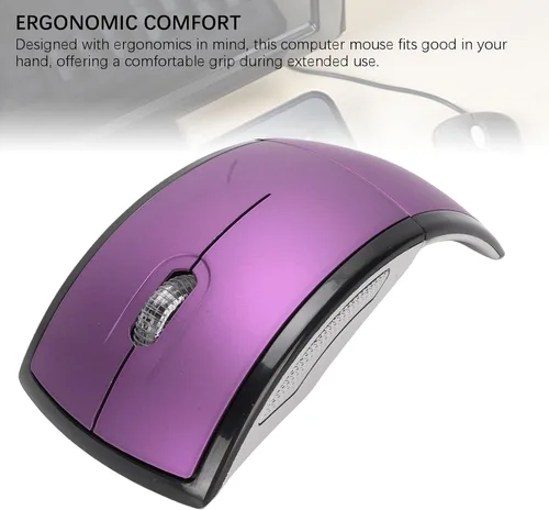 Vista 5 de XUMIUZIY Ratón inalámbrico plegable, mouse ergonómico portátil de 2.4 G con apagado magnético, para computadora portátil (morado)