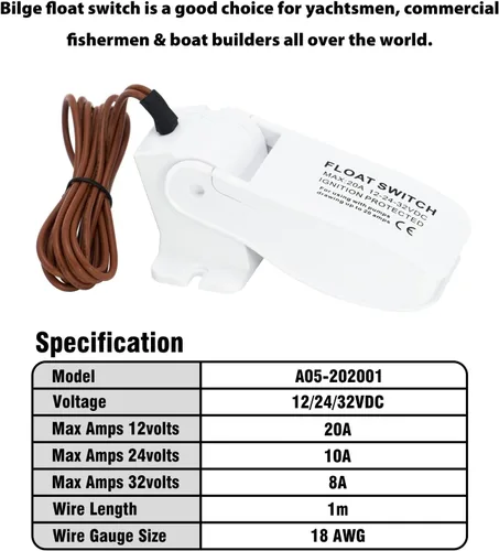Vista 4 de Sanuke Bomba de achique para botes DC 12V 24V 32V, bomba de agua marina con interruptor flotante, color blanco