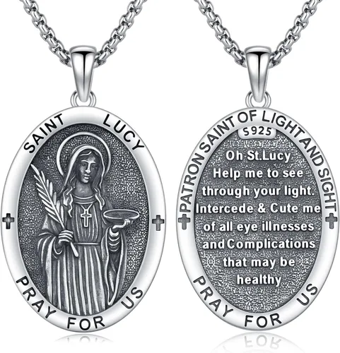 Vista 64 de Collar de amuleto de medalla de San Patrono de plata/oro de 14 39A-St Peregrino-Plata