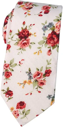 Vista 55 de Corbata de algodón floral para hombre, corbata delgada impresa de 2.56'' 01-Bean Pasta Rosa