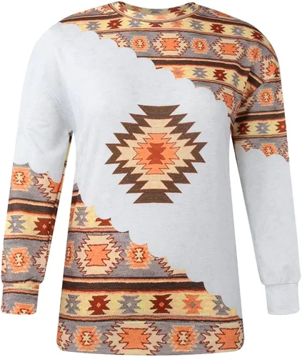 Vista 3 de Sudadera casual suelta con cuello redondo para mujer, talla grande, moda de otoño, manga larga, a rayas, abrigo de moda