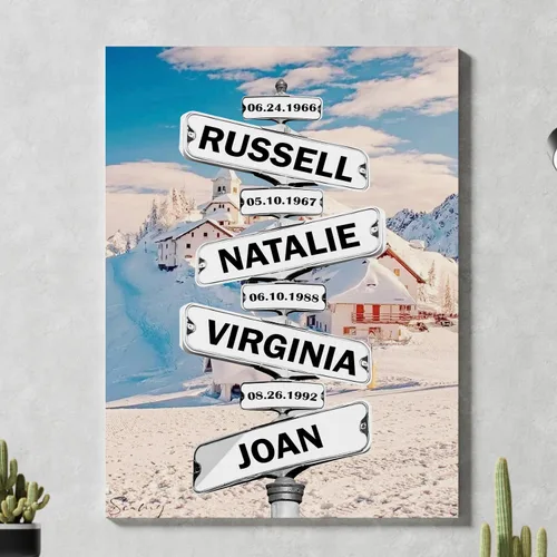 Vista 19 de Chiside Letrero de calle familiar con nombre, lienzo artístico para decoración del hogar, lienzo personalizado con nombres de familia, fecha