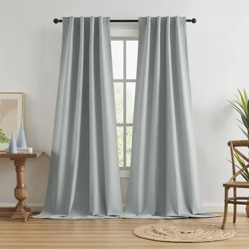 Vista 68 de KEQIAOSUOCAI - Cortinas opacas naturales de 108 pulgadas de largo, cortinas modernas con pestaña trasera, paneles plisados para sistema de cortina
