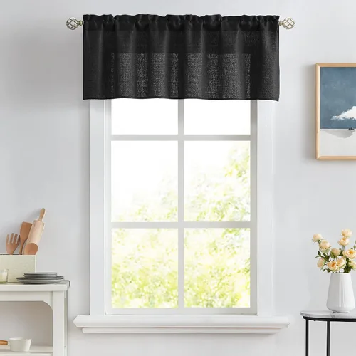Vista 36 de Melodieux Cortinas de Niveles Semitraslúcidas Negras de 24 Pulgadas de Largo para Cocina, Cafetería, Dormitorio, Ventanas Pequeñas, Aspecto de Lino