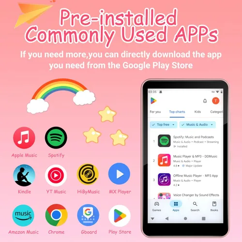 Vista 5 de Reproductor de MP3 con Bluetooth y WiFi, Android 9.0 de 144 GB, pantalla táctil de 4 pulgadas, reproductor MP3 y MP4 dgtenk Kids para Spotify