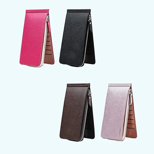 Vista 7 de Billetera larga multifuncional, cartera para mujer, con bloqueo de billetera, con bolsillo con cremallera, cartera para múltiples tarjetas
