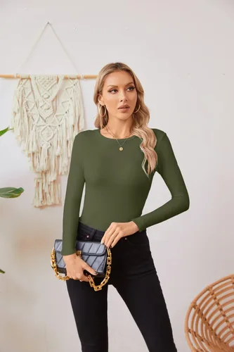 Vista 5 de VICHYIE Fall Clothes Womens Crewneck Ribbed Long Sleeve Shirts Slim Fitted Tee Casual Basic Tshirt Top