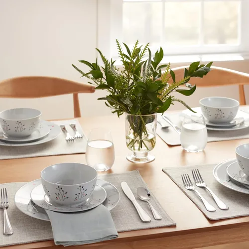 Vista 7 de Amazon Basics Juego de vajilla, Apto para microondas y lavavajillas, Servicio para 6, Cocina completa de 18 piezas, Platos, fuentes, cuencos, ramas