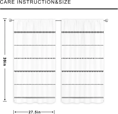 Vista 3 de MESHELLY Boho Kitchen Curtains 27.5Wx39H Inch Rod Pocket Black and White Modern Abstract Minimalist Geometric Tassels Chic Bedroom Window Drapes