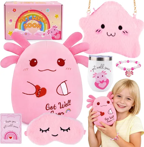 Vista 12 de Regalos para mujeres y niños, peluche de gato negro de 8 pulgadas, animales de peluche con texto en inglés "Get Well Soon", peluches de gato kawaii
