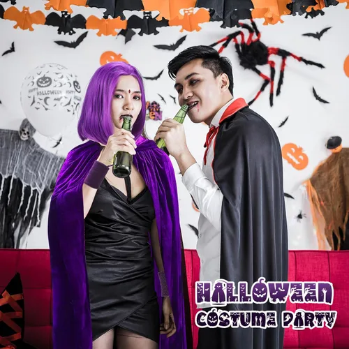 Vista 7 de Hercicy 5 piezas de disfraz de Halloween para cosplay, incluye capa morada de longitud completa con capucha para mujer, peluca corta morada