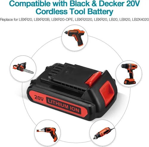 Vista 2 de LBXR20 20V 4.0Ah Reemplazo para batería de litio Black and Decker 20V LB20 LBX20 LBXR20-OPE LBXR2020-OPE LB2X4020-OPE LBXR20B-2 LST220 LST300