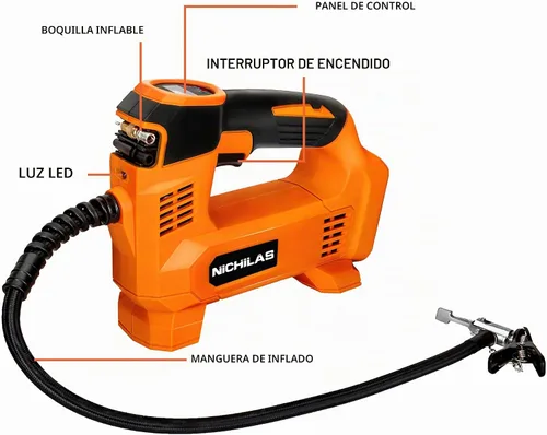 Vista 2 de Nichilas Inflador de neumáticos para batería DEWALT 20V MAX, compresor de aire portátil, bomba de neumáticos automática con medidor de presión