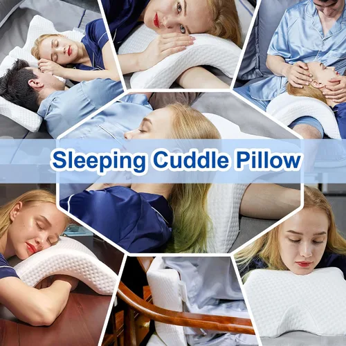 Vista 6 de Almohada para dormir para parejas, almohada arqueada de espuma viscoelástica en forma de U con agujero de brazo, proporciona comodidad y apoyo