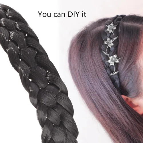 Vista 5 de Fumwase Diademas trenzadas de cabello sintético de 5 hebras, elásticas, clásicas, gruesas, anchas, trenzadas, trenzadas, banda trenzada, diadema