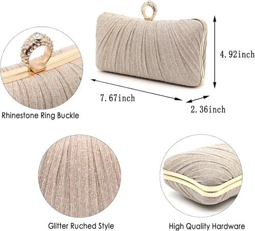 Vista 2 de Crbeqabe Bolso de mano con purpurina para mujer, bolso de noche plisado, bolso de noche para boda, fiesta, noche, monederos, embrague de noche