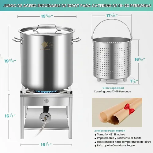 Vista 3 de ARC - Olla de acero inoxidable de 100 cuartos de galón para hervir mariscos
