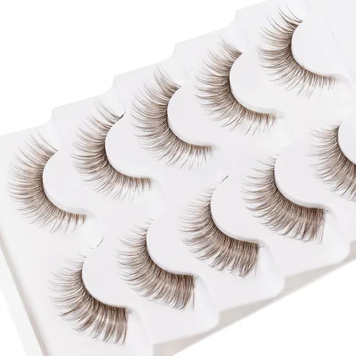 Vista 5 de Veleasha Kit de pestañas marrones con pegamento y pinzas, pestañas de ojo de gato, aspecto natural, pestañas postizas 3D con banda transparente