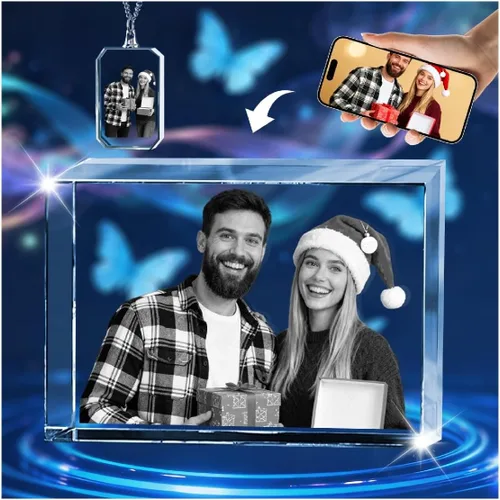 Vista 8 de Marco de fotos de cristal 3D personalizado grabado grabado personalizado impresiones de fotos de vidrio regalos de Navidad cubos de fotos gran