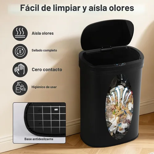 Vista 6 de Basurero automático de 13 galones con tapa y sensor de movimiento para la oficina en casa, dormitorio, baño, sala de estar, basura, acero inoxidable