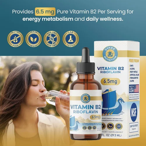 Vista 4 de Vykee Nutrition Gotas de riboflavina de vitamina B2, suplemento líquido B2 para metabolismo energético, función celular y apoyo de la visión