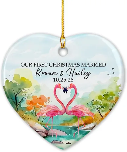 Vista 10 de Adorno de cerámica de 2 años de Navidad 2025, adorno de cerámica personalizado para parejas, regalo para parejas, aniversario, boda, señor Sra.