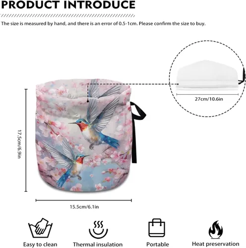Vista 6 de DISNIMO Funda de tetera aislada a prueba de polvo con diseño floral de colibrí, para mantener el calor, accesorios decorativos, colcha